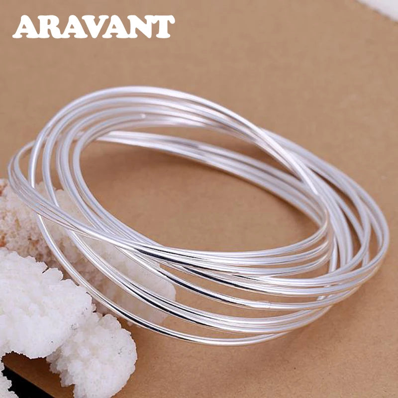 Aravant 925 Sterling Silber 10 Kreise Dreifachring Armreif für Herren Damen Modeschmuck