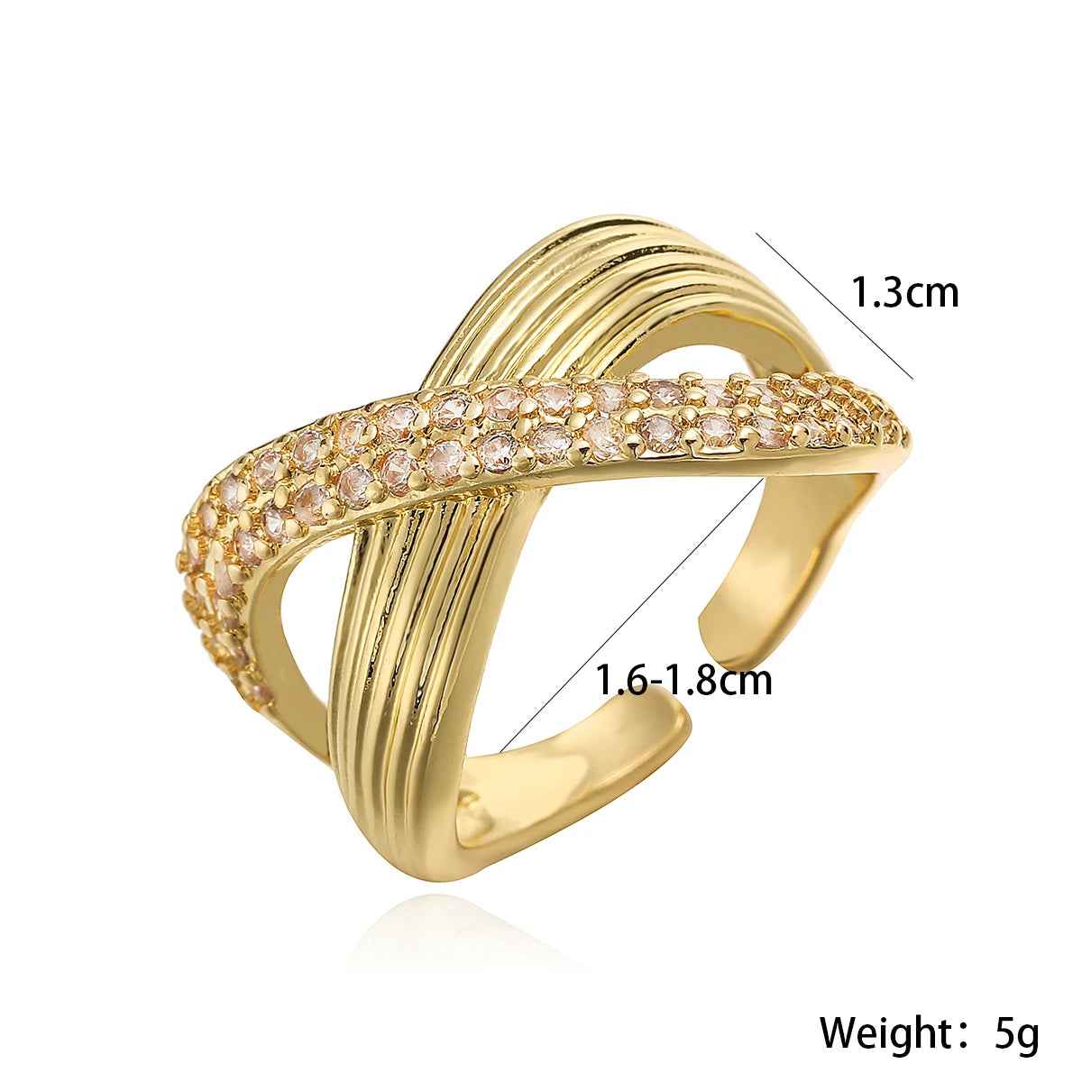 NEWBUY Luxus AAA Zirkonia Inlay Kupfer Hochzeitsschmuck Goldfarbe Statement Geometrische Form Offene Designringe Für Frauen