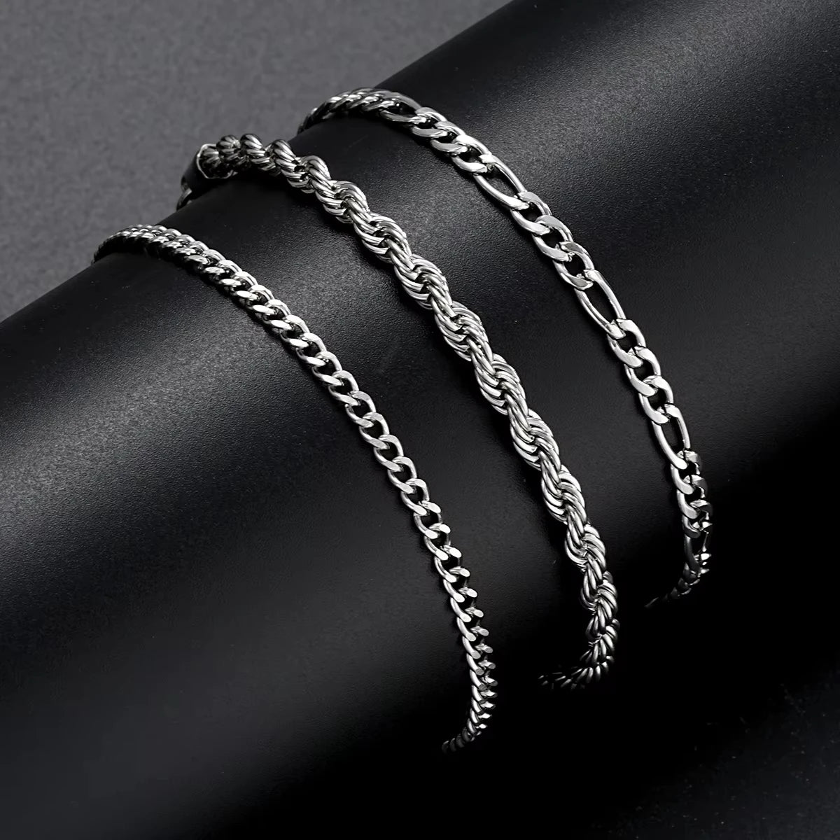 3tlg/Set Edelstahl Punk Cuban Chain Armband für Herren Minimalistisches Silberfarbenes Hip Hop Armband Party Mode Schmuck Geschenke