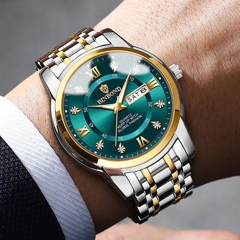 Relojes de pulsera de cuarzo a la moda para negocios, reloj de diamante dorado para hombre, reloj de lujo, relojes automáticos, regalos para hombre, Relojes