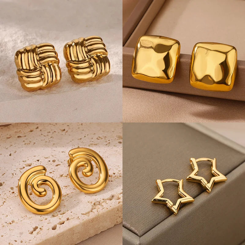 Temperament Quadratische Textur Ohrringe für Frauen Edelstahl Goldfarbe Persönlichkeit Trend Ohrstecker Modeschmuck Exquisit