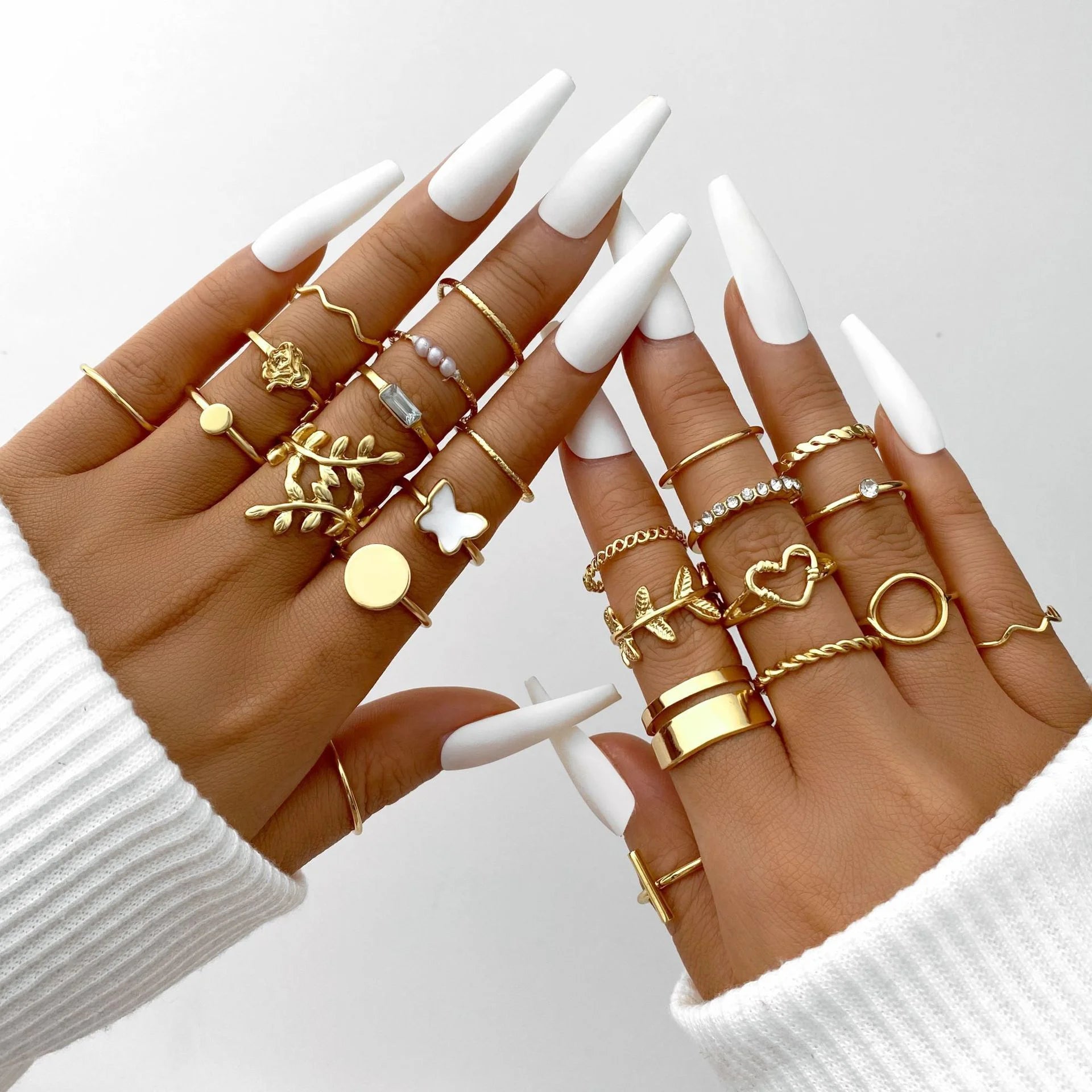 58-teiliges Vintage Herz Schlange Schmetterling Ring Set für Damen, modisch, Metall, vergoldet, geometrisch, hohl, Fingerring, Schmuckgeschenke, Neu