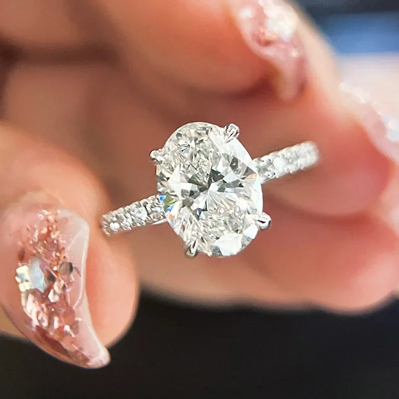 NeeTim 3ct Ovalschliff Moissanit Labordiamantringe für Damen, 925er Sterling Silber Antragsring Ehering Verlobungsring Schmuck