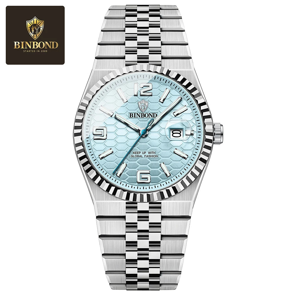 BINBOND Reloj de Hombre Original de Alta Calidad Impermeable Luminoso Fecha Lujo Reloj de Hombre de Acero Inoxidable Relojes de Cuarzo para Hombre Masculino