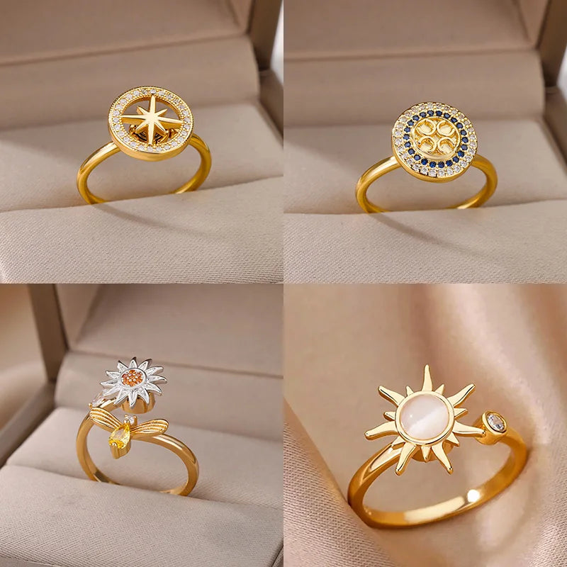 Fashion Angst Ring Spinner Ringe Für Frauen Edelstahl Gold Farbe Runde Rotary Anti Stress Fidget Ring Party Schmuck Geschenk