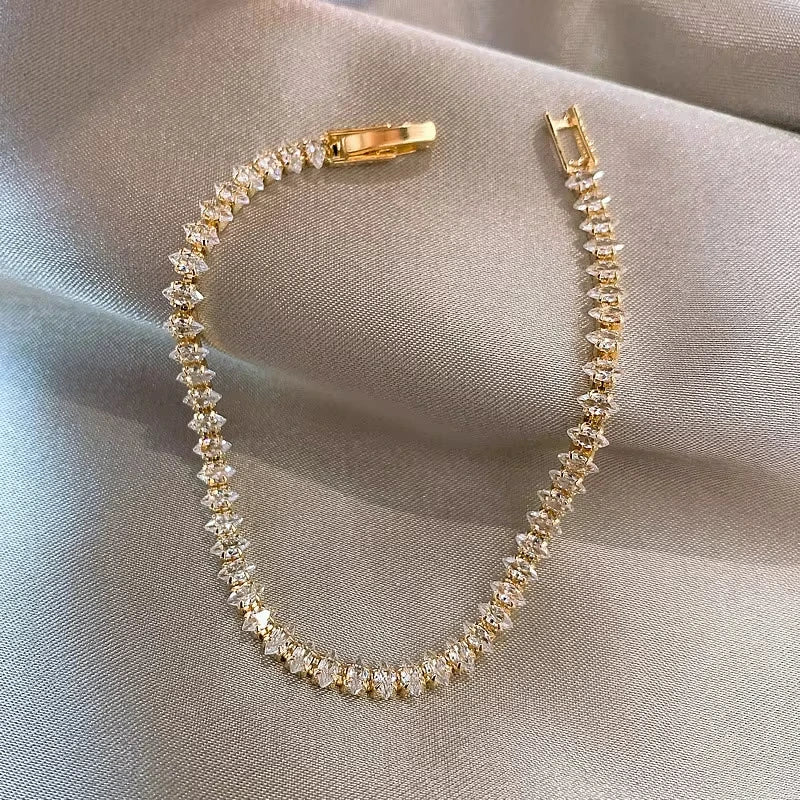 Luxus römische Kristall geometrische Kettenarmbänder für Frauen Trendige Goth Voll Strass Marquise Charm Tennis Armband Hochzeit Schmuck