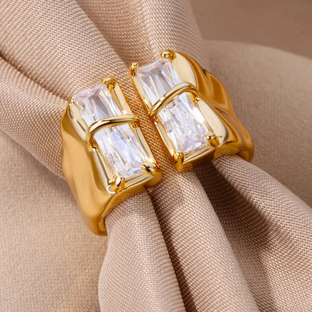 Unregelmäßiger quadratischer Zirkonring für Frauen, Edelstahl, vergoldet, offener Ring, Hochzeitsfeier, Mode-Schmuckgeschenk, kostenloser Versand