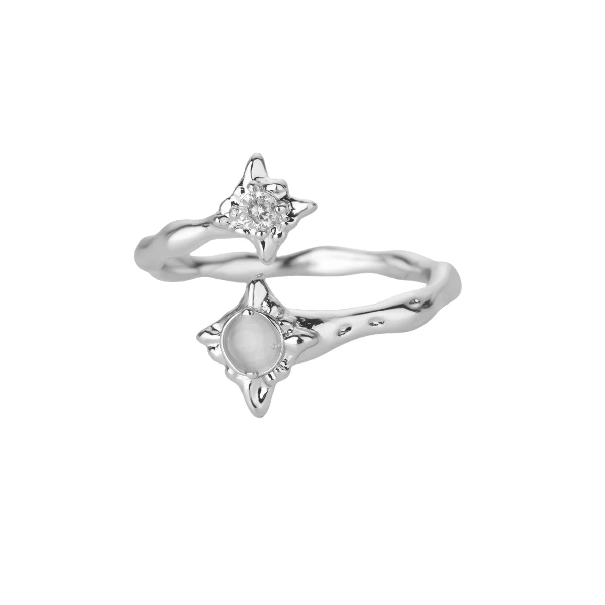 Zirkon Blumenringe für Frauen Goldfarbene Doppelte Blume Verstellbarer Edelstahlring Hochzeit Party Weihnachtsgeschenk Schmuck