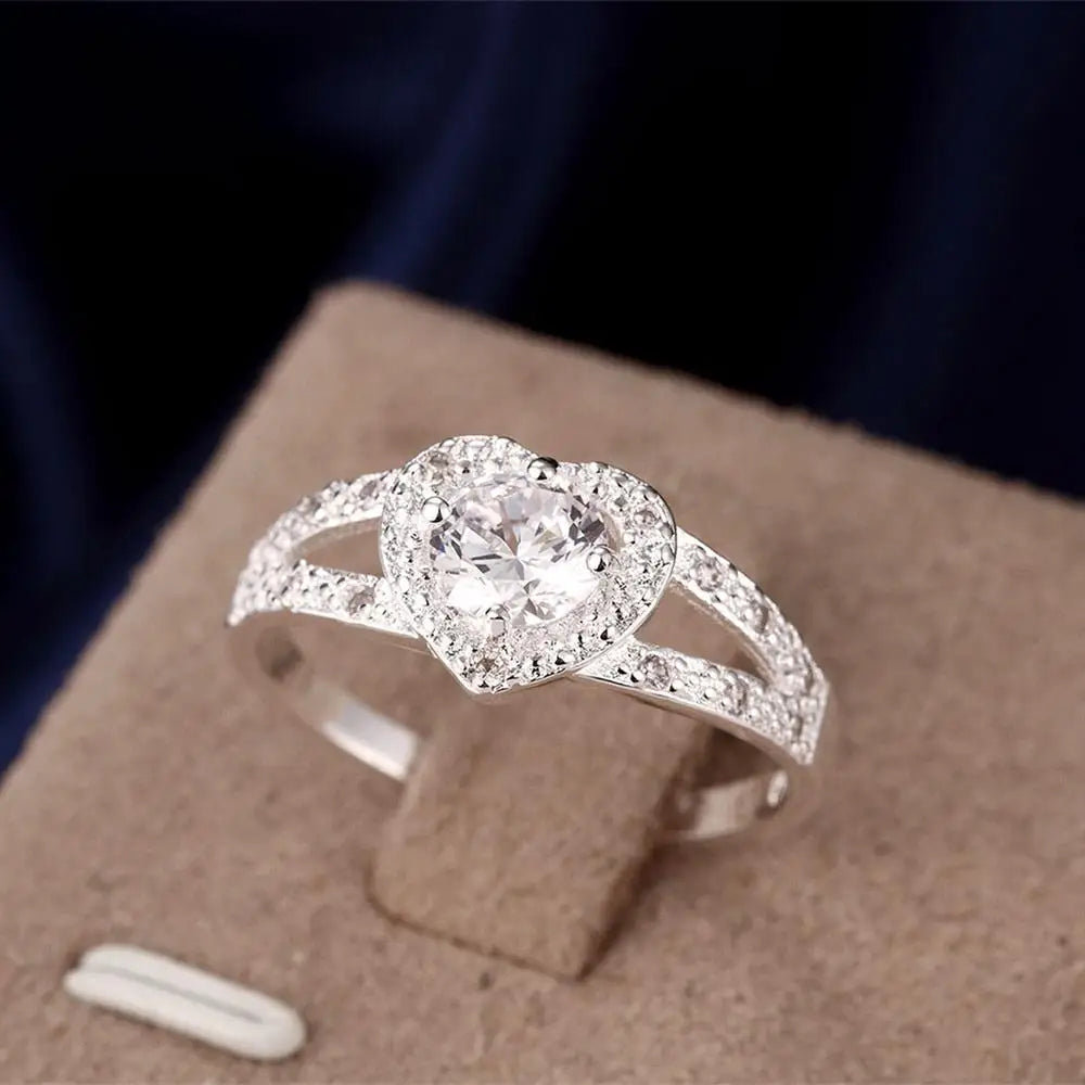Heiß 925 Sterling Silber Kristall romantisches Herz Diamant Ringe Für Frauen Mode Party Geschenke Luxus Hochzeit Verlobung Schmuck