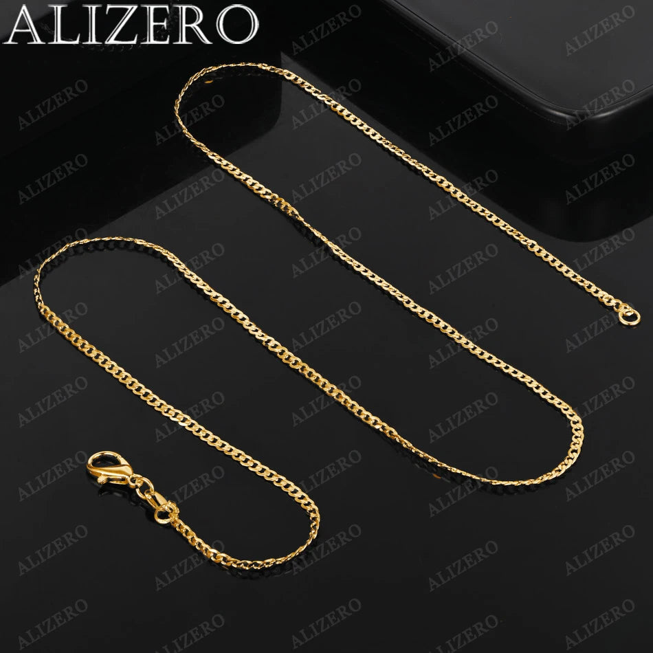 ALIZERO 18K Oro Exquisito Cadenas Planas de 2mm 16/18/20/22/24/26/28/30 Pulgadas Moda Joyería Fina para Mujeres y Hombres al por Mayor