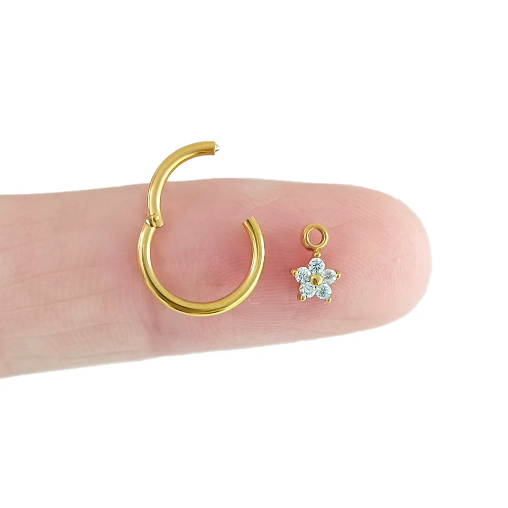 Wassertropfen Anhänger Muschelring ASTM F136 G23 Titan Piercings Mondblumen Scharniersegment Clicker Tropfen Helix Ohrringe
