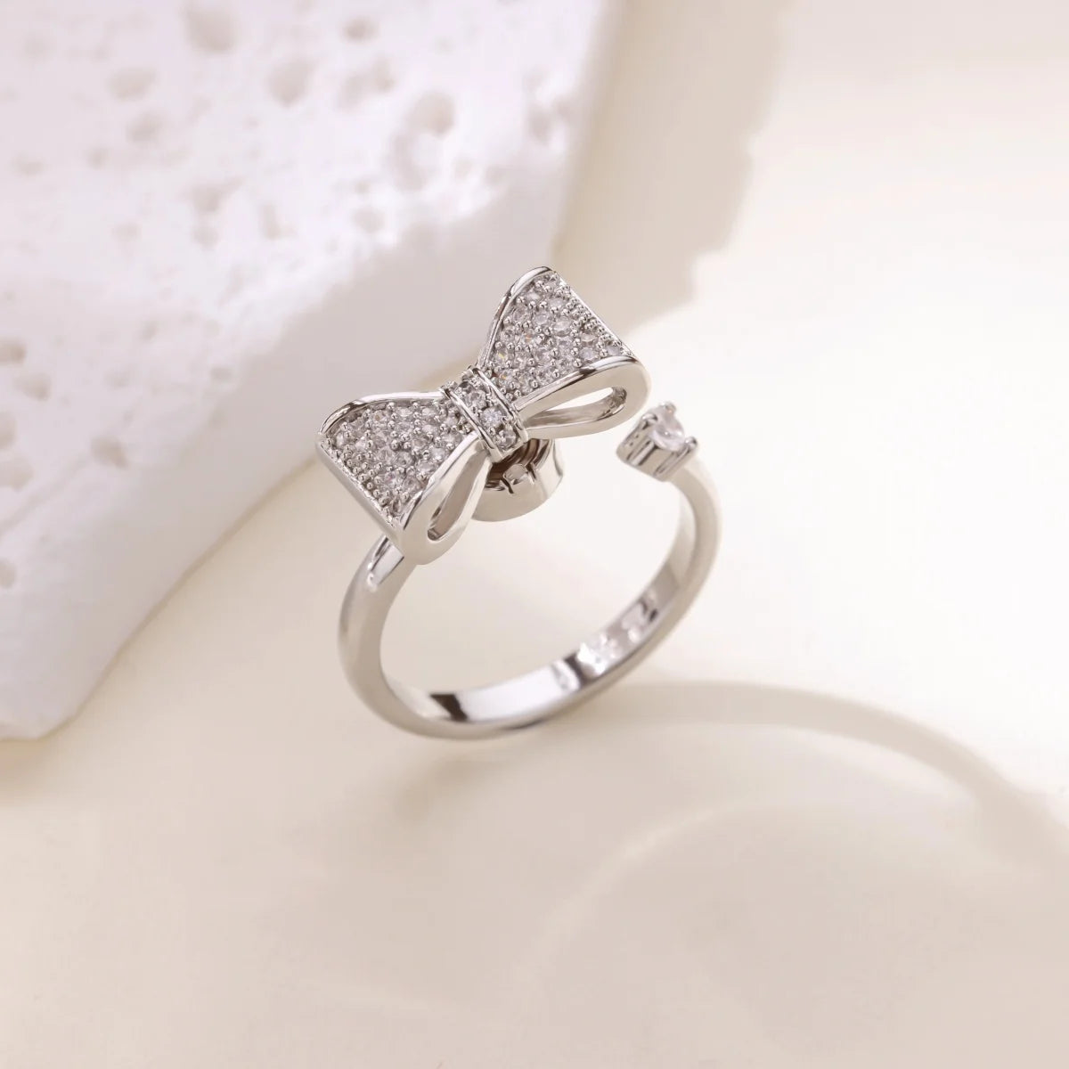 Edelstahl-Schmetterlings-Schleifenringe für Frauen Mode Zirkon-Herz-offener Ring Trendiger ästhetischer Schmuck Party Hochzeitsgeschenk
