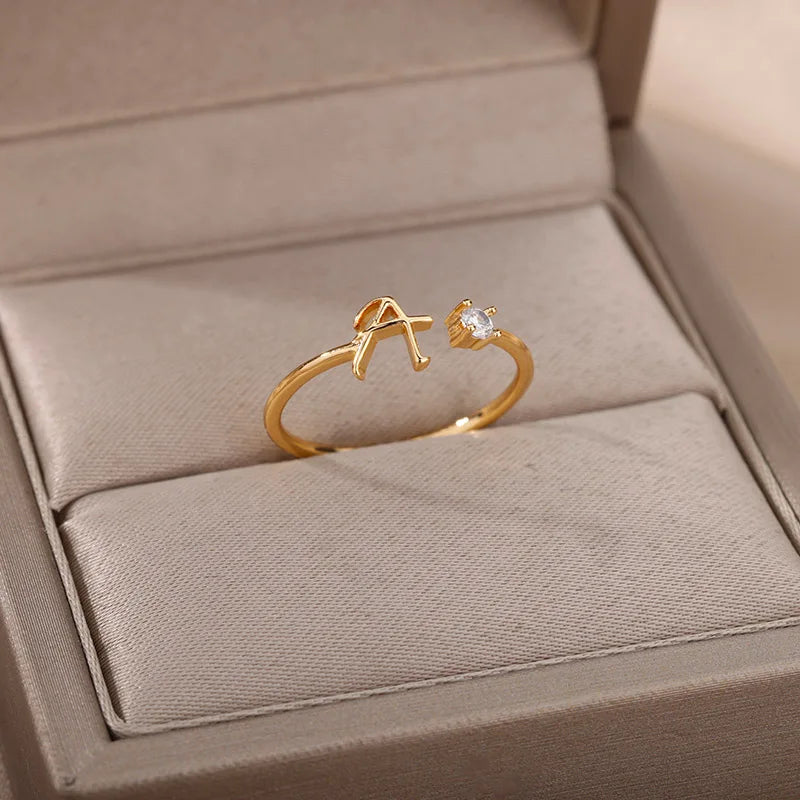 Zirkon Tiny Initial-Buchstabenringe für Damen, Edelstahl A-Z Buchstaben verstellbarer Ring, weiblicher ästhetischer Weihnachtsschmuck, Geschenk