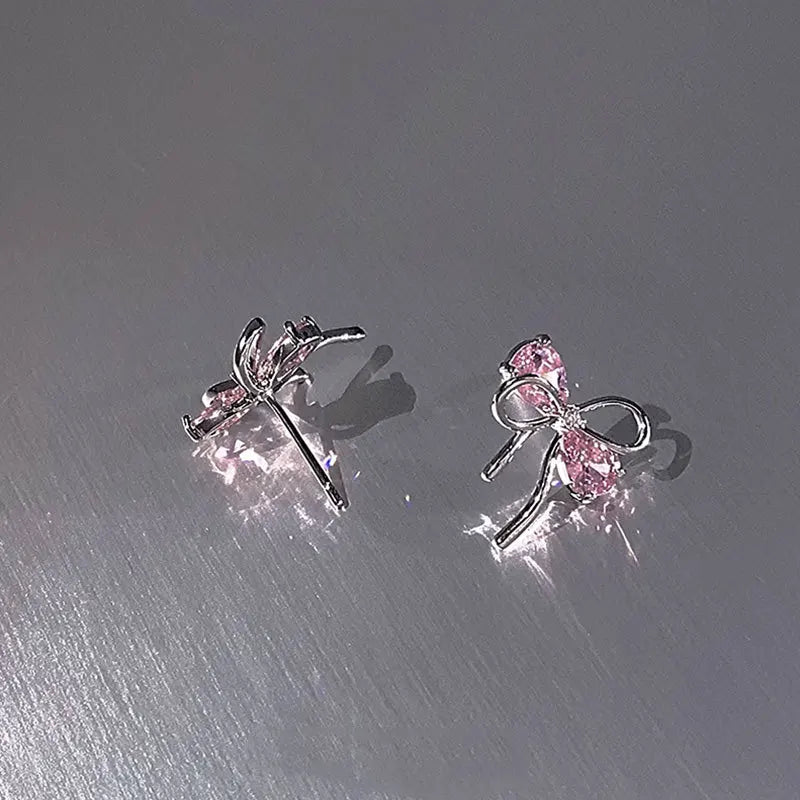 925er Sterling Silber Schleife Rosa Zirkon Ohrstecker für Damen Hochzeit Luxus Schmuck Großhandel 2024 Trend Schmuck 925 Geld