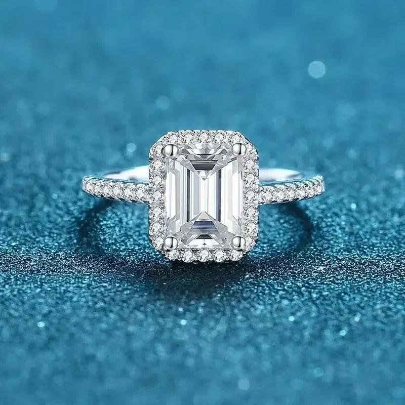 NeeTim 2 Karat Moissanit Ring für Damen Smaragd Radiant Schliff Diamant Sterling Silber 925 mit 18K vergoldetem Hochzeitsband
