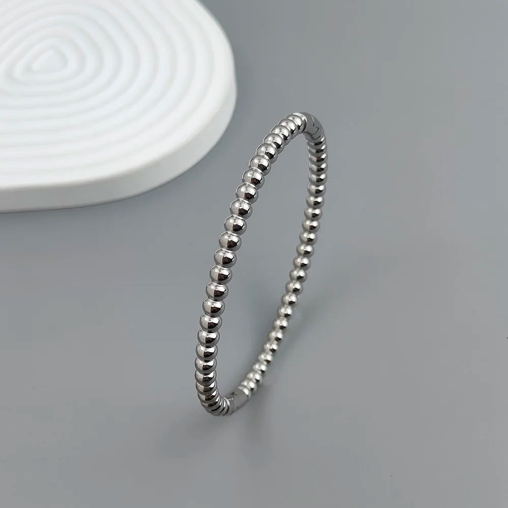 Neues Edelstahlkugelperlenarmband vergoldet, klassisches O-förmiges Silberarmband für Damen, Hochzeitsschmuck
