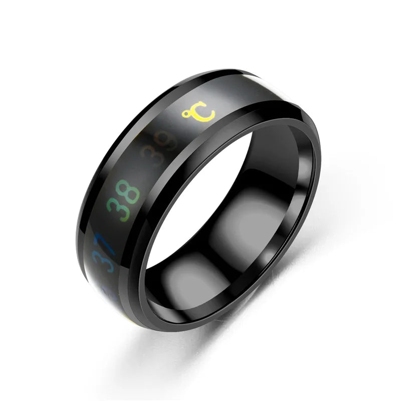 Anillo de temperatura para parejas de acero de titanio, para el estado de ánimo, la emoción, el sentimiento, inteligente, sensible, para mujeres y hombres, joyería de moda impermeable
