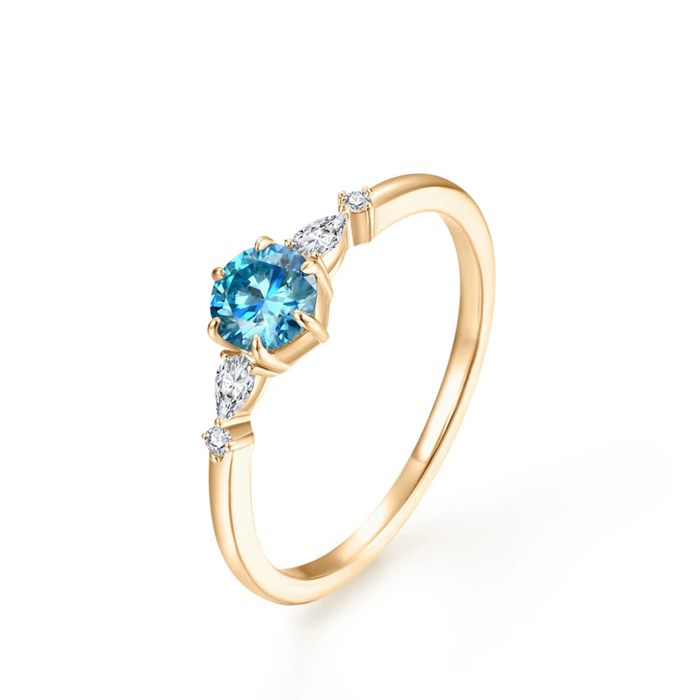 MINTYBOX Nuevo anillo de moissanita azul colorido talla redonda D de 0,5 ct para mujer, oro macizo de 10K 14K 18K, joyería de Halloween, fiesta