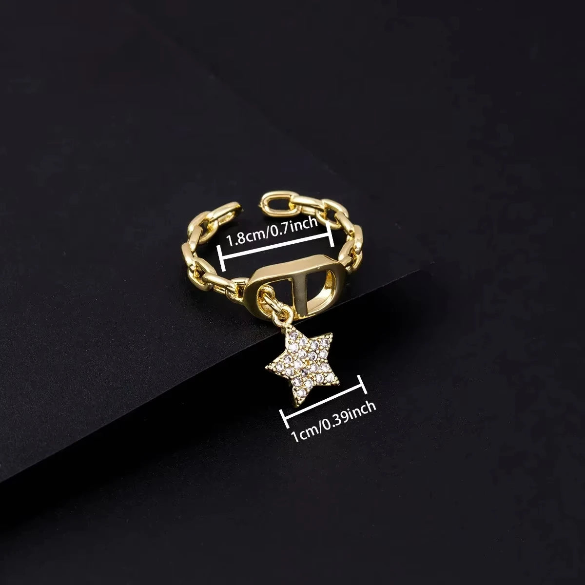 Stern Diamant Buchstaben CD Ring Nische Design Anhänger Trendiger Alltag Vielseitiger Damenring Neu Offener Verstellbarer Ring