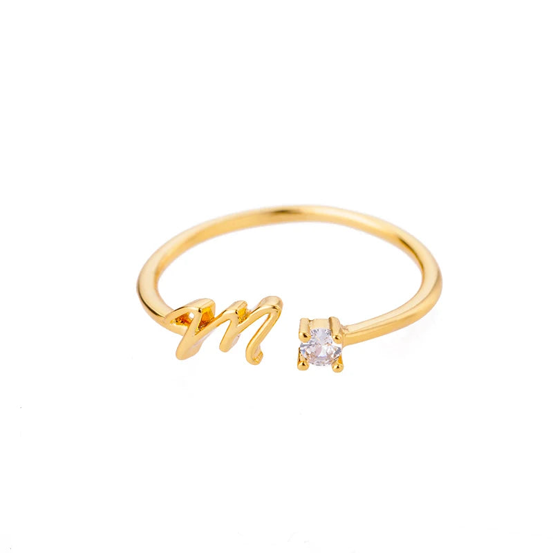 Zirkon Tiny Initial-Buchstabenringe für Damen, Edelstahl A-Z Buchstaben verstellbarer Ring, weiblicher ästhetischer Weihnachtsschmuck, Geschenk