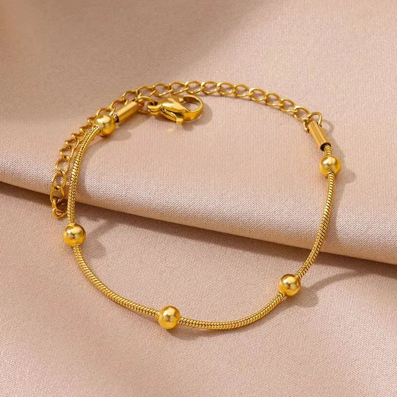 Edelstahl Perlen Runde Schlangenkette Armbänder Für Frauen Gold Farbe Geometrisches Armband Luxus Hochzeit Party Schmuck Geschenk