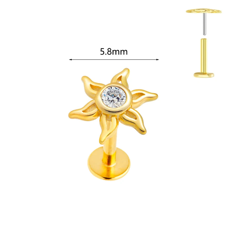 ASTM F136 G23 Titan Labret Piercing Seestern Ohrstecker Biene Blatt Push-In CZ Gewindeloser Knorpel 16/18/20G Körperschmuck