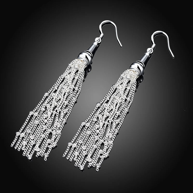 Pendientes colgantes largos de múltiples cadenas de plata 925 Aravant para mujer, joyería de boda
