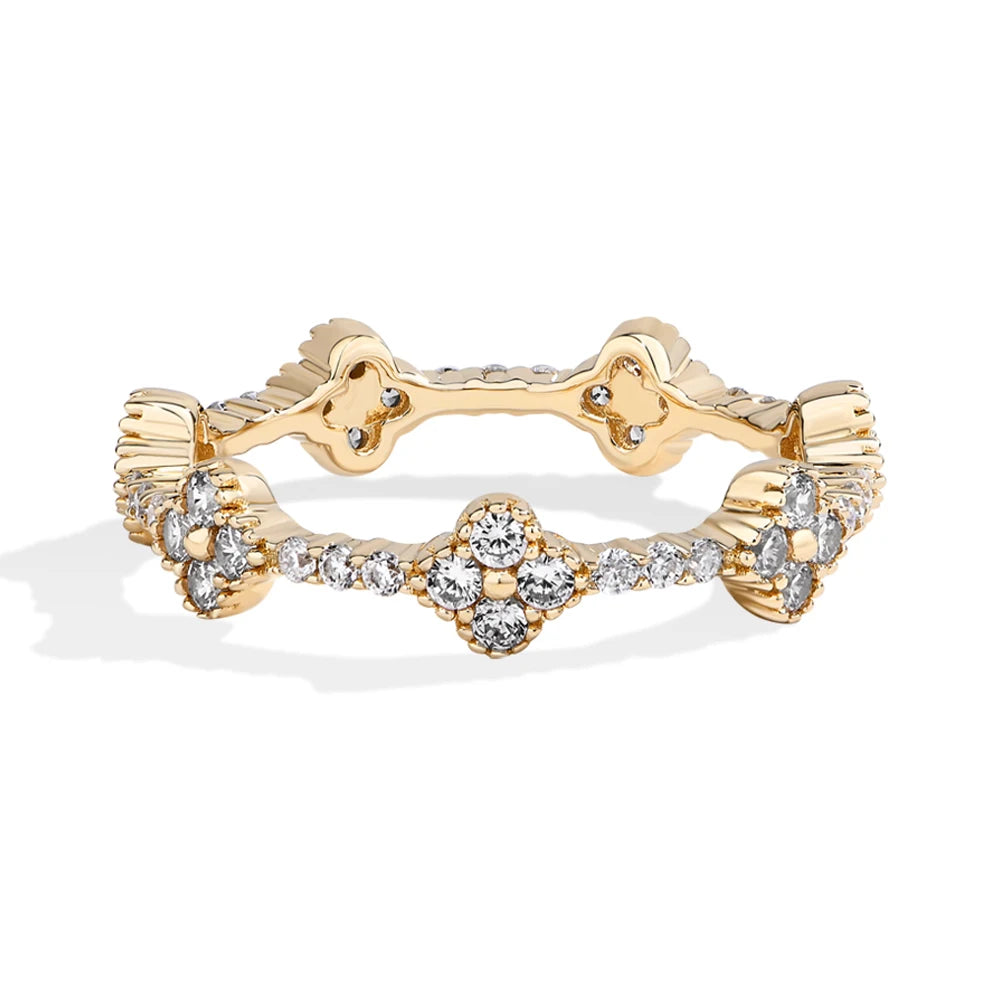 MINTYBOX Anillos de boda de moissanita de plata de ley 925 para mujer, anillo apilable con diamantes de laboratorio, diseño de flor de trébol, joyería fina, regalo