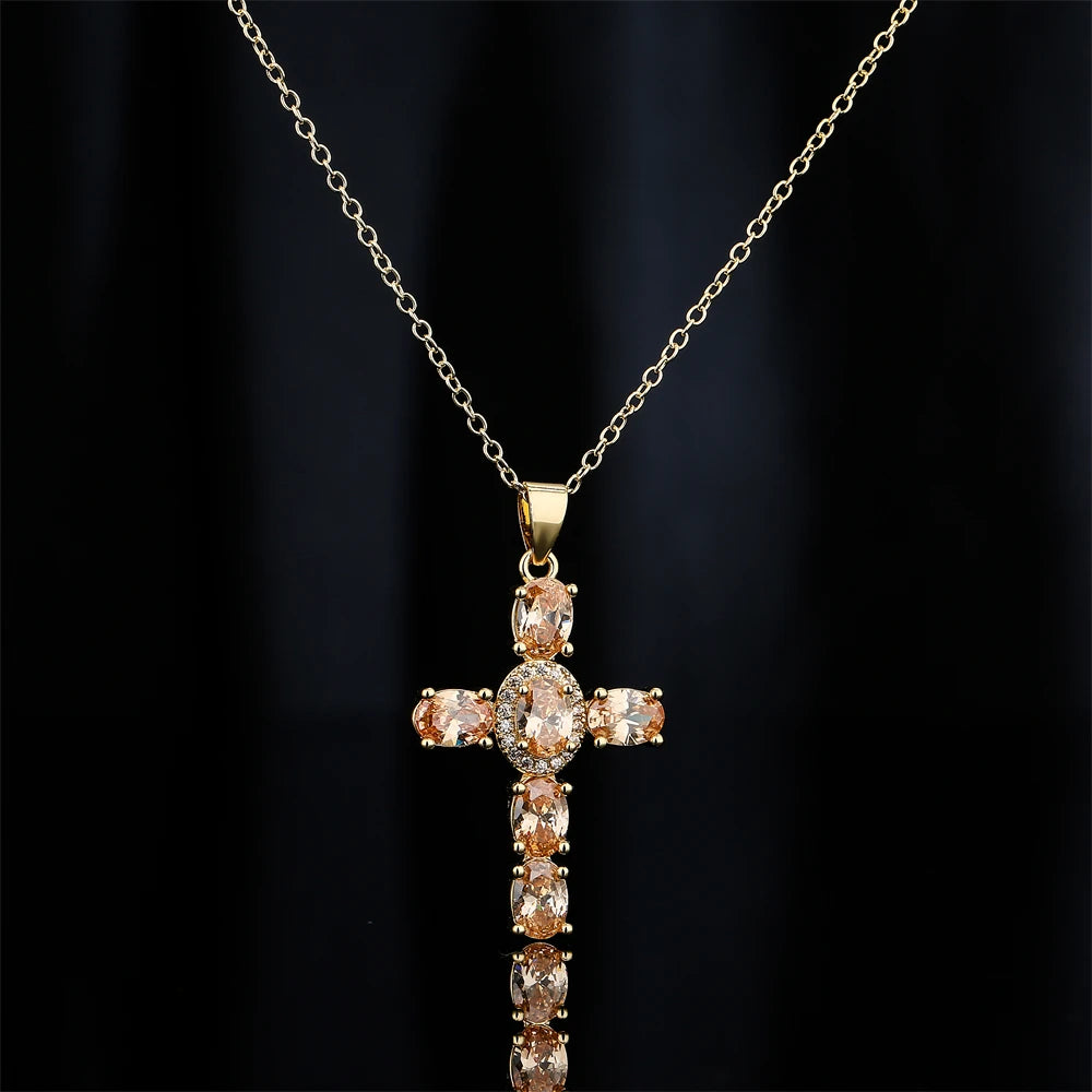 NEWBUY Classic Design Cross Pendant Necklace For Women 2026 Hot Sale Luxury AAA Cubic Zirconia Crystal Christian Jewelry Gift
