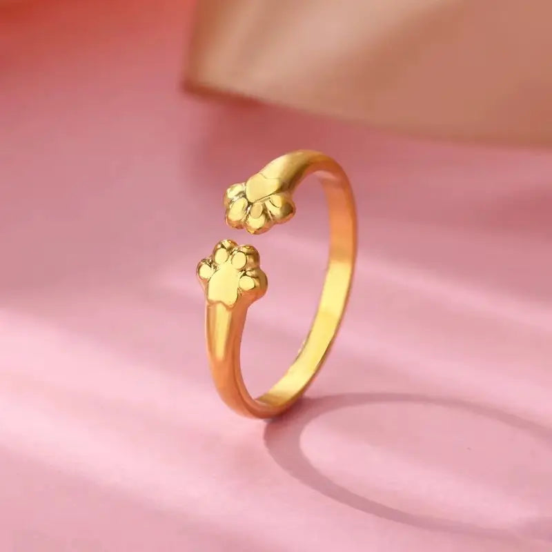 Niedliche Katzenpfoten-Offene Ringe Für Frauen Edelstahl Goldfarbe Temperament Tierfingerring 2025 Neue Mode Paarschmuck