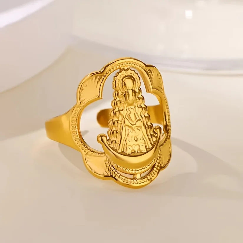 Elegante Edelstahl Big Bloom Blumenringe für Frauen Goldfarbe Sonne Seestern Offener Ring Fingerschmuck Hochzeit Ihr Geschenk Punk