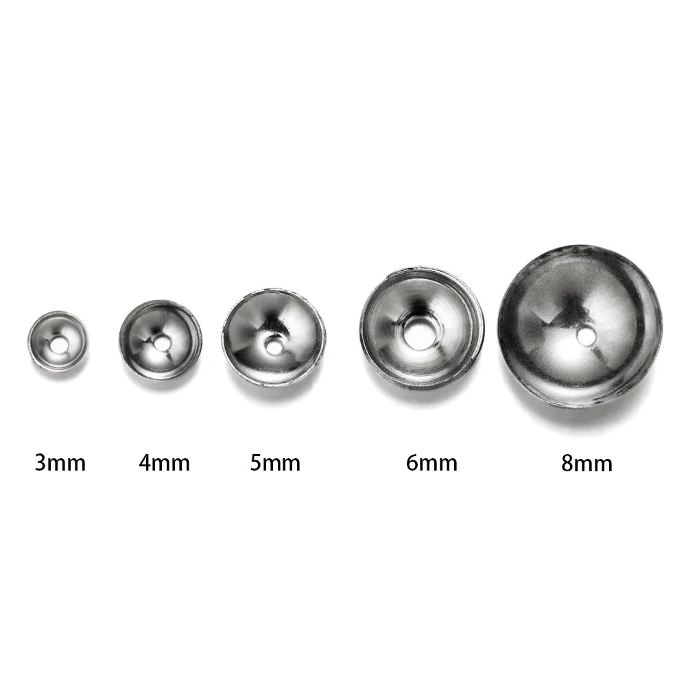 50 unidades de tapas de cuentas redondas de acero inoxidable de 3, 4, 5, 6, 8 mm, espaciadores, conectores para hacer collares y joyas DIY