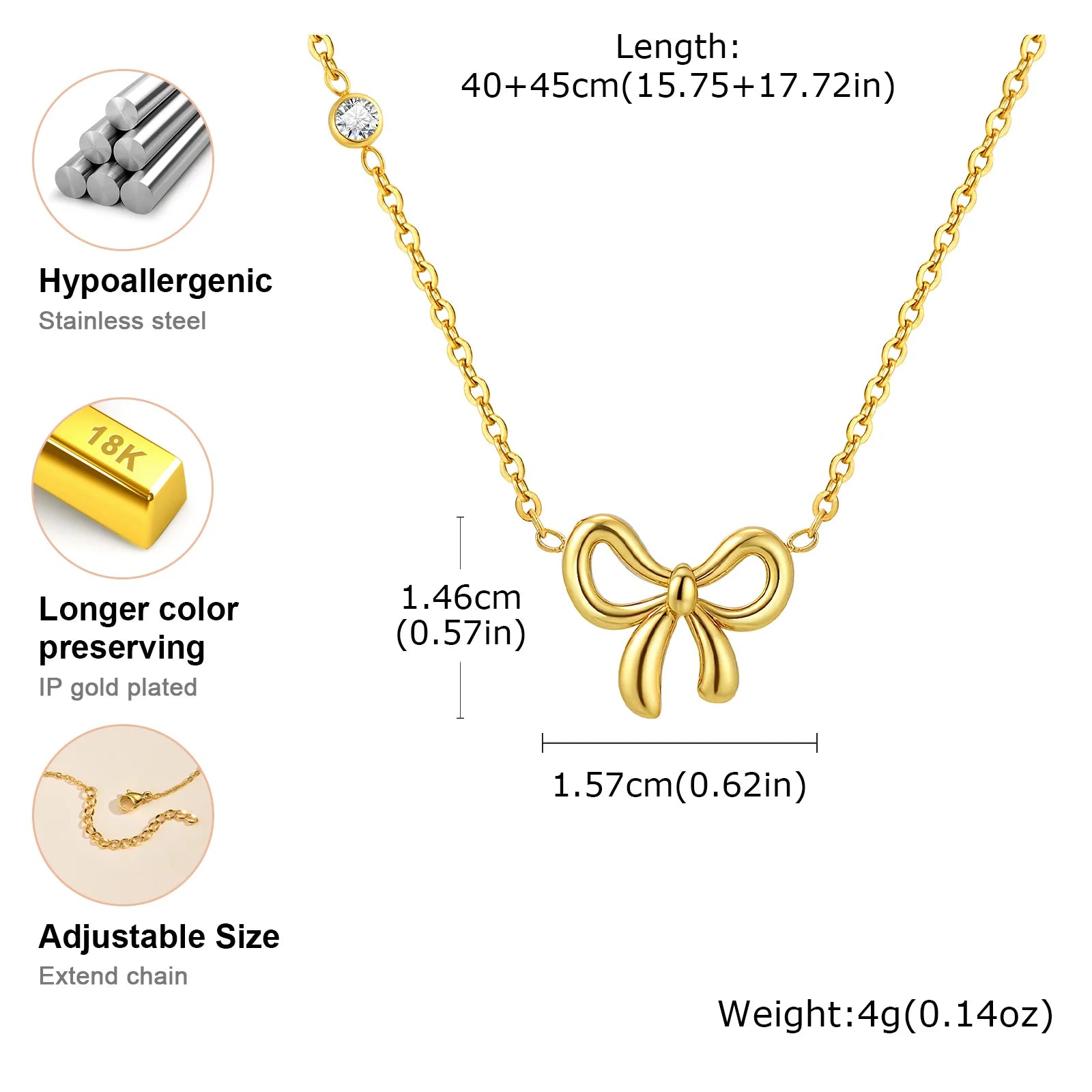 Charms Bow Necklace For Women, Bowknot Chain Choker Necklace, Stainless Steel Thin Link Exquisite Party Jewelry