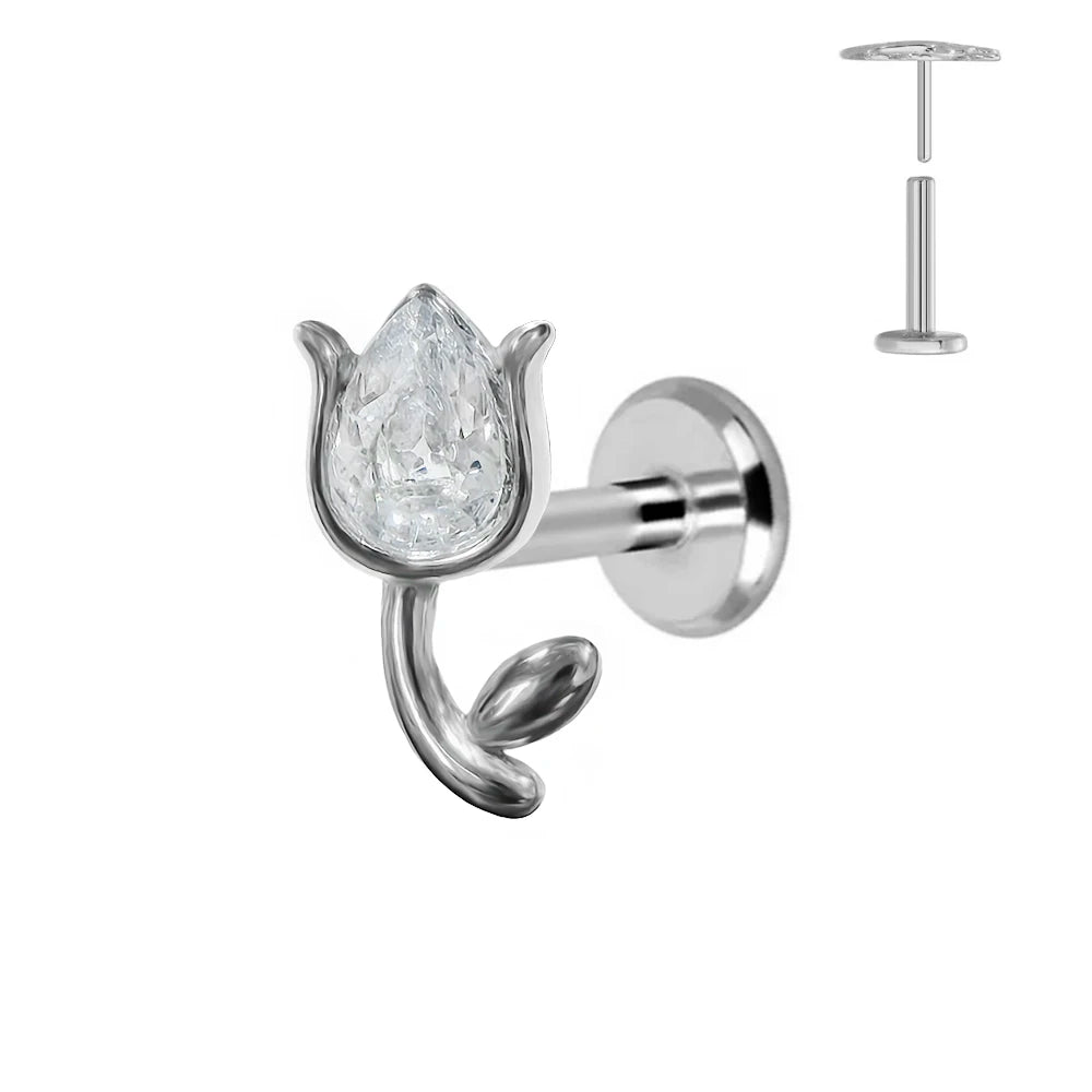 ASTM F136 G23 Titan Blumen Piercing Push-In Zweig Ohrring Stecker Anhänger Gewindefreies Labret Piercing Knorpel Körperschmuck