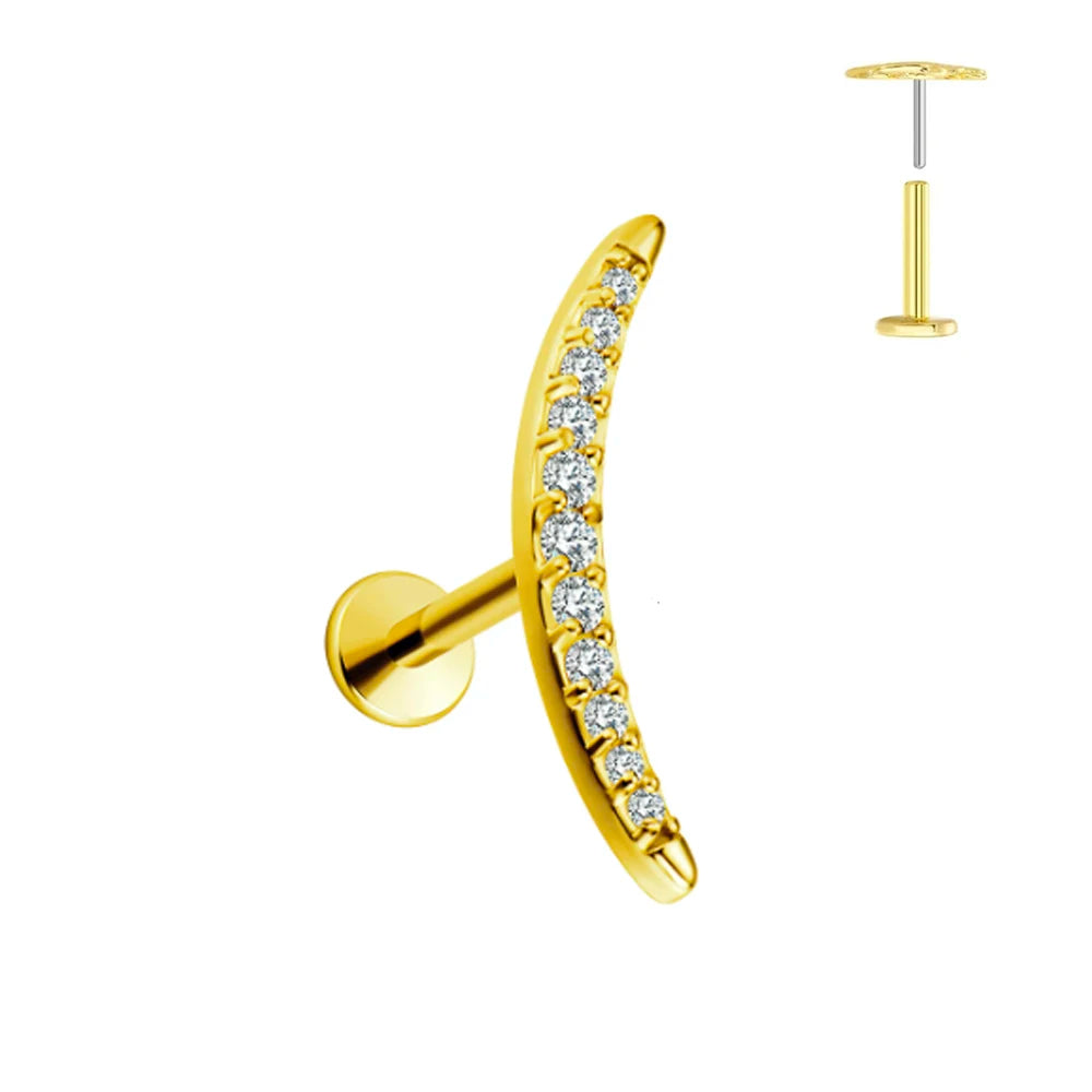 ASTM F136 G23 Titan Piercing Ast Ohrring Stecker Mond Push-In Zirkonia Gewindelos Labret Piercing 16/18/20G Knorpelkörperschmuck
