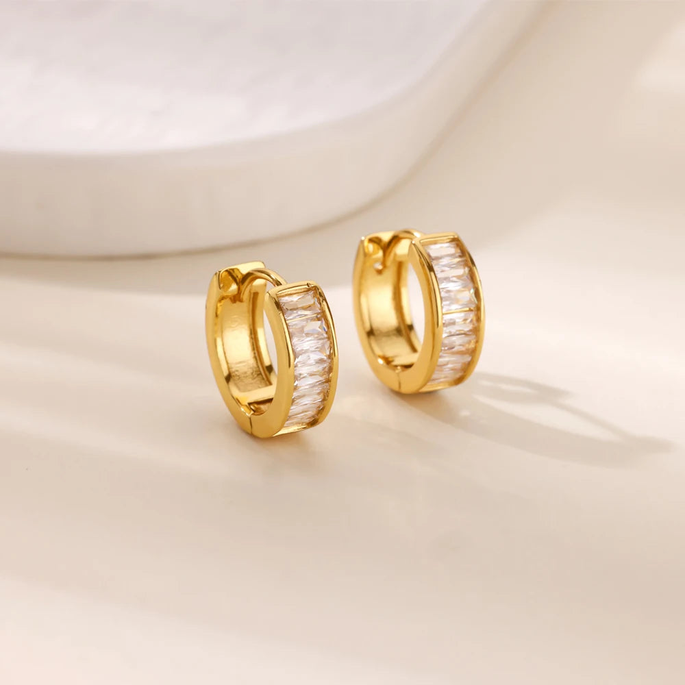Creolen aus Zirkonia für Damen, Luxuriöse Kristall-Zirkon-Ohrringe in Goldfarben, aus Edelstahl, Schmuck, Hochzeitsfeier-Geschenk