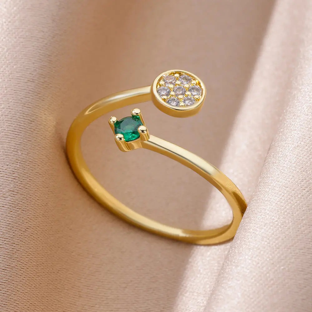 Winzige grüne Zirkon-Rundringe für Frauen, geometrischer Edelstahlring, luxuriöser Hochzeits-Weihnachtsschmuck, Geschenk, kostenloser Versand