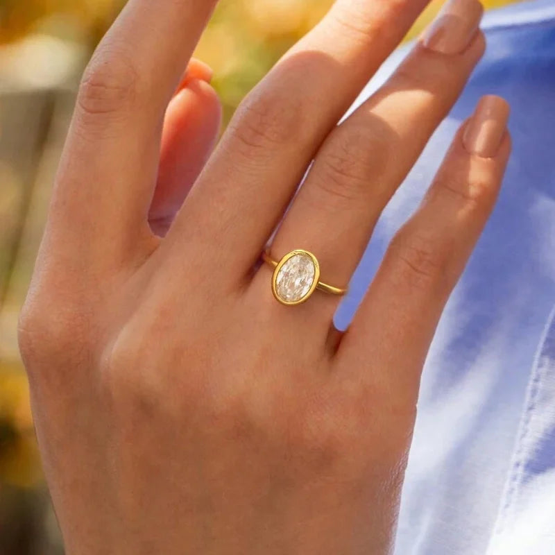 Anillos de Óvalo Simples y Modernos de Plata de Ley 925 con Zirconia para Mujer, Compromiso, Boda, Joyería de Lujo de Alta Calidad, Ventas Calientes