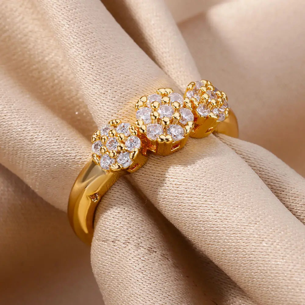Zirkon Blumenform Ringe für Frauen Edelstahl Offener Ring Mode Koreanischer Neuer Hochzeitsschmuck Geschenk