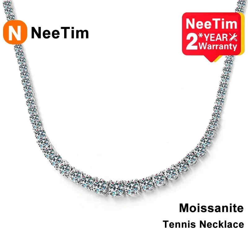 NeeTim Collar de tenis de moissanita para mujer Joyería de boda Plata de ley 925 con chapado en oro Collares con certificado