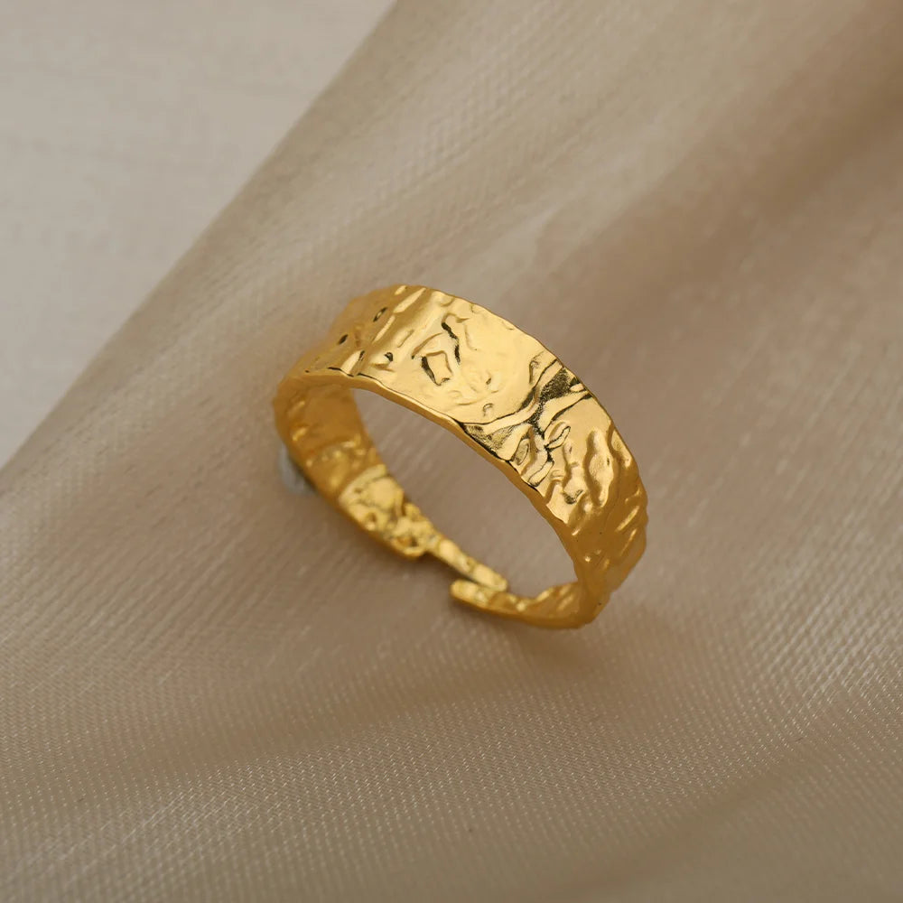 Edelstahl klobige breite Ringe für Frauen Vintage Goldfarbe geometrischer offener Fingerring Mode minimalistischer Schmuck Geschenk Femme