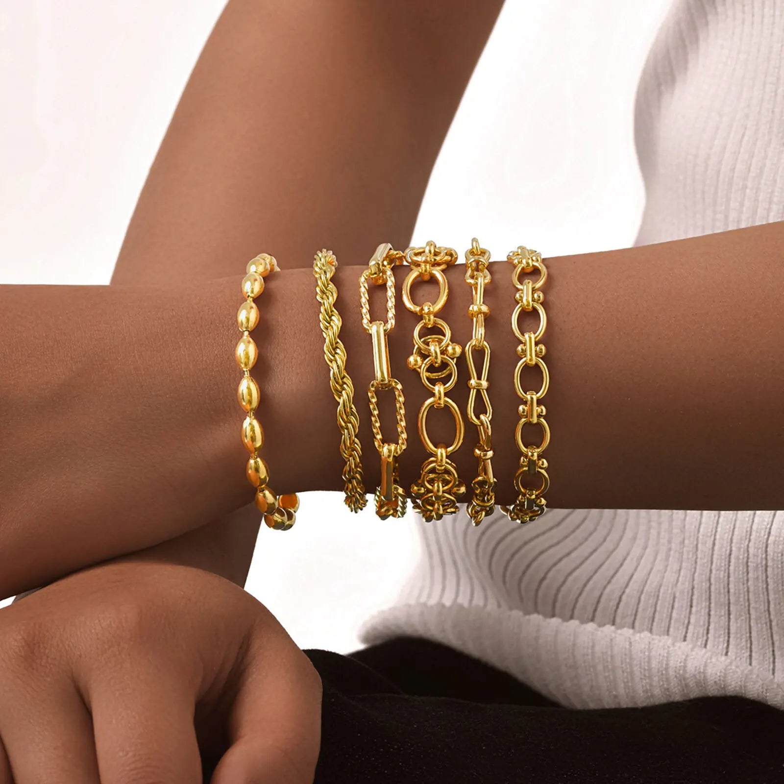 Auffälliges Edelstahl-Kettenarmband für Damen, Vintage 18k vergoldeter eleganter Schmuck