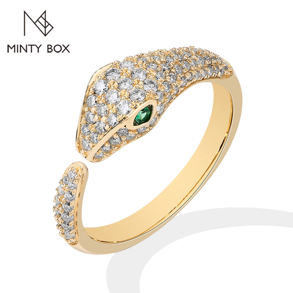 Anillos de moissanita de plata 925 con diseño de serpiente MINTYBOX para mujer, anillo ajustable de diamante de laboratorio D/VVS1 chapado en oro de 18 quilates, joyería fina de lujo