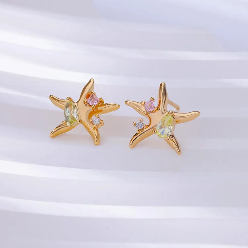 Wassertropfen Zirkon Sterne Ohrstecker für Frauen Edelstahl Gold Farbe Statement Ohrringe 2023 Damen Weihnachts Schmuck Geschenk