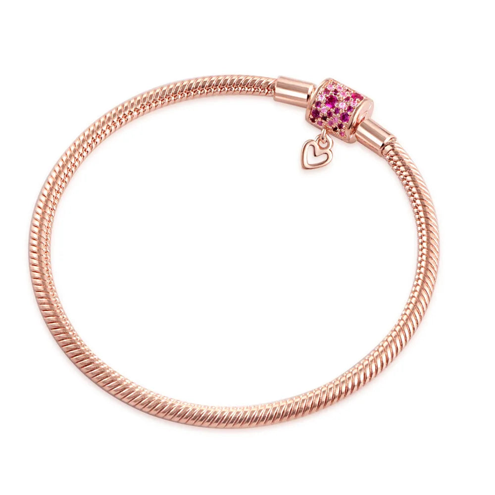 925 Sterling Silber Armbänder Herz Pavé Rot Blume Stern Clip Schlangenkettenarmband Liebe Armreifen DIY Feiner Schmuck
