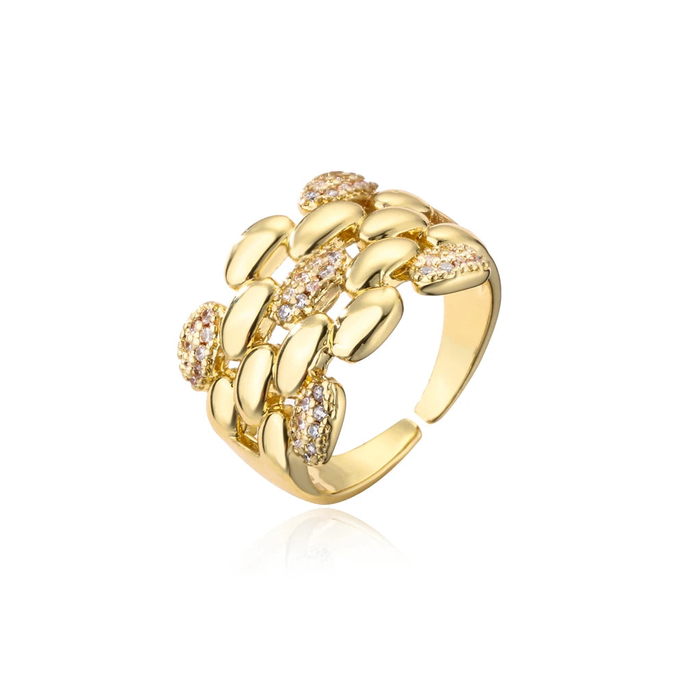 NEWBUY Trendiger Goldfarben Kupfer Geometrischer Schmuck Luxuriöser AAA Zirkonia Ehering Für Elegante Frauen Verlobungsgeschenk