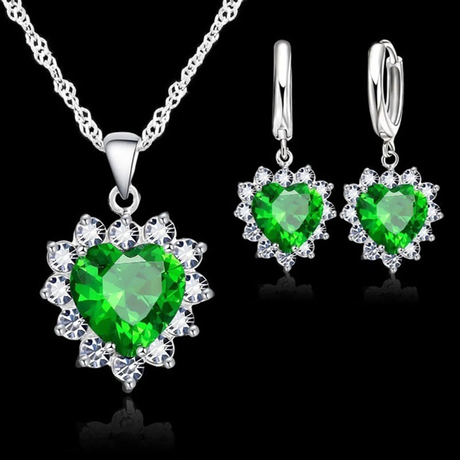 Conjuntos de Joyas para Boda, Compromiso, Aniversario, Regalo, Color Plata 925, Pendiente de Corazón Estampado, Pendientes de Aro para Mujeres y Niñas, Venta Superior
