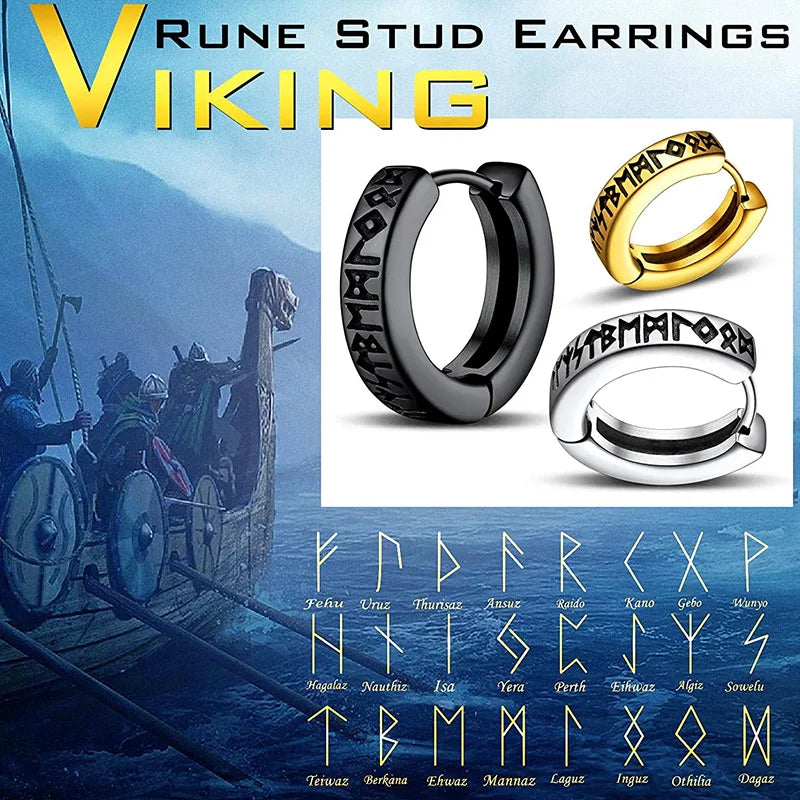 Edelstahl Norwegische Wikinger Runen Creolen Für Männer Frauen Unisex 12 mm Huggie Hoop Religiöse Ohrring Schmuck