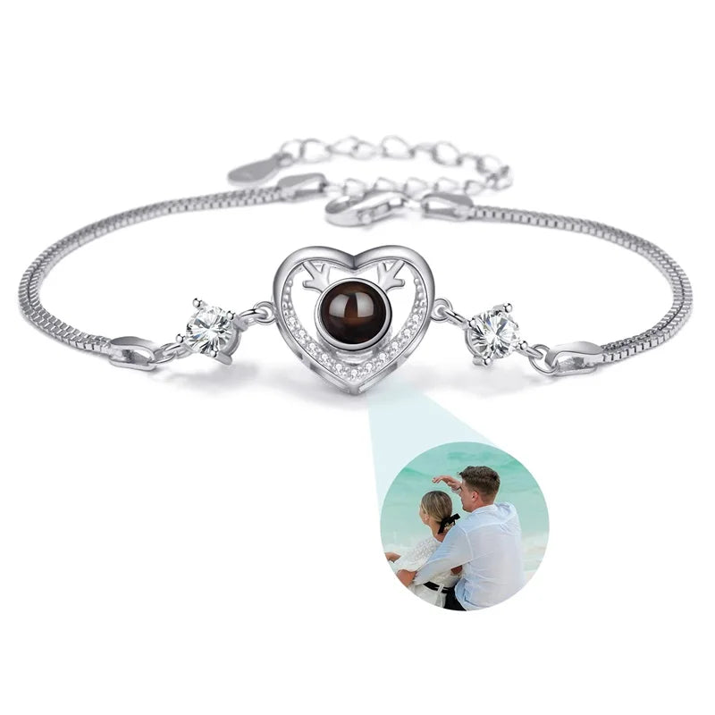 Personalisierte Foto-Armbänder mit Projektion – Armband mit Bild im Inneren, 100 Sprachen „Ich liebe dich“, Edelstahl-Armband