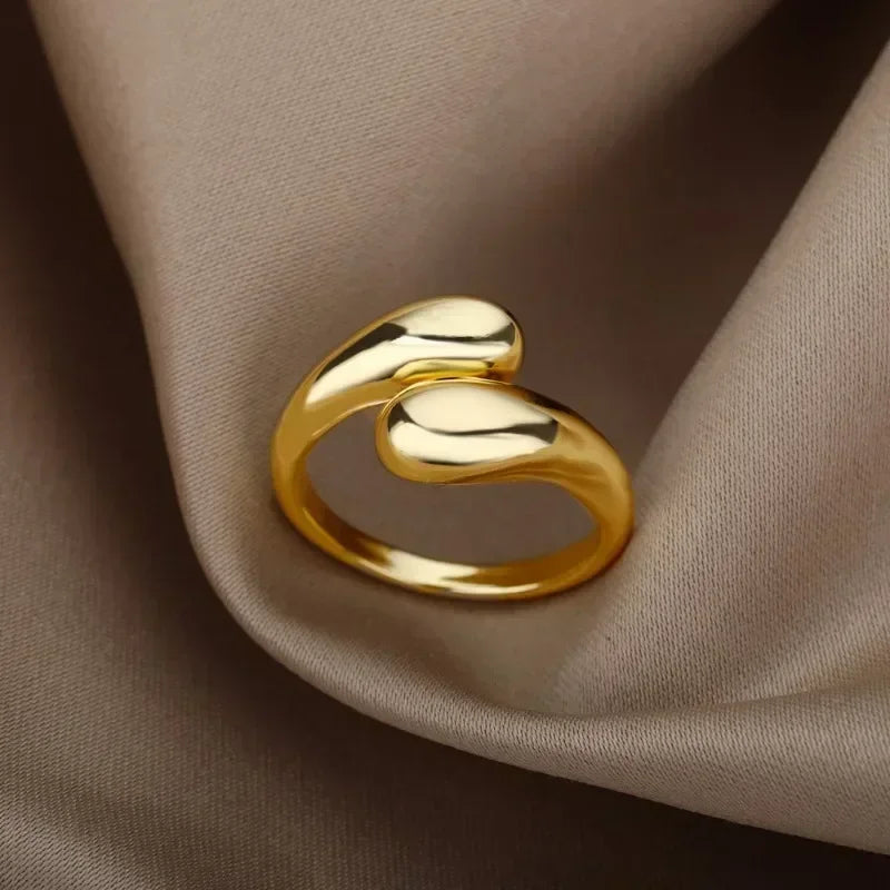 Anillos de gota de agua lisos de plata de ley 925 para mujer Anillo abierto de oro de 18 quilates Anillos de pareja de boda Regalo de joyería estética